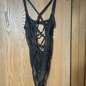 Black Lace Strappy Bodysuit